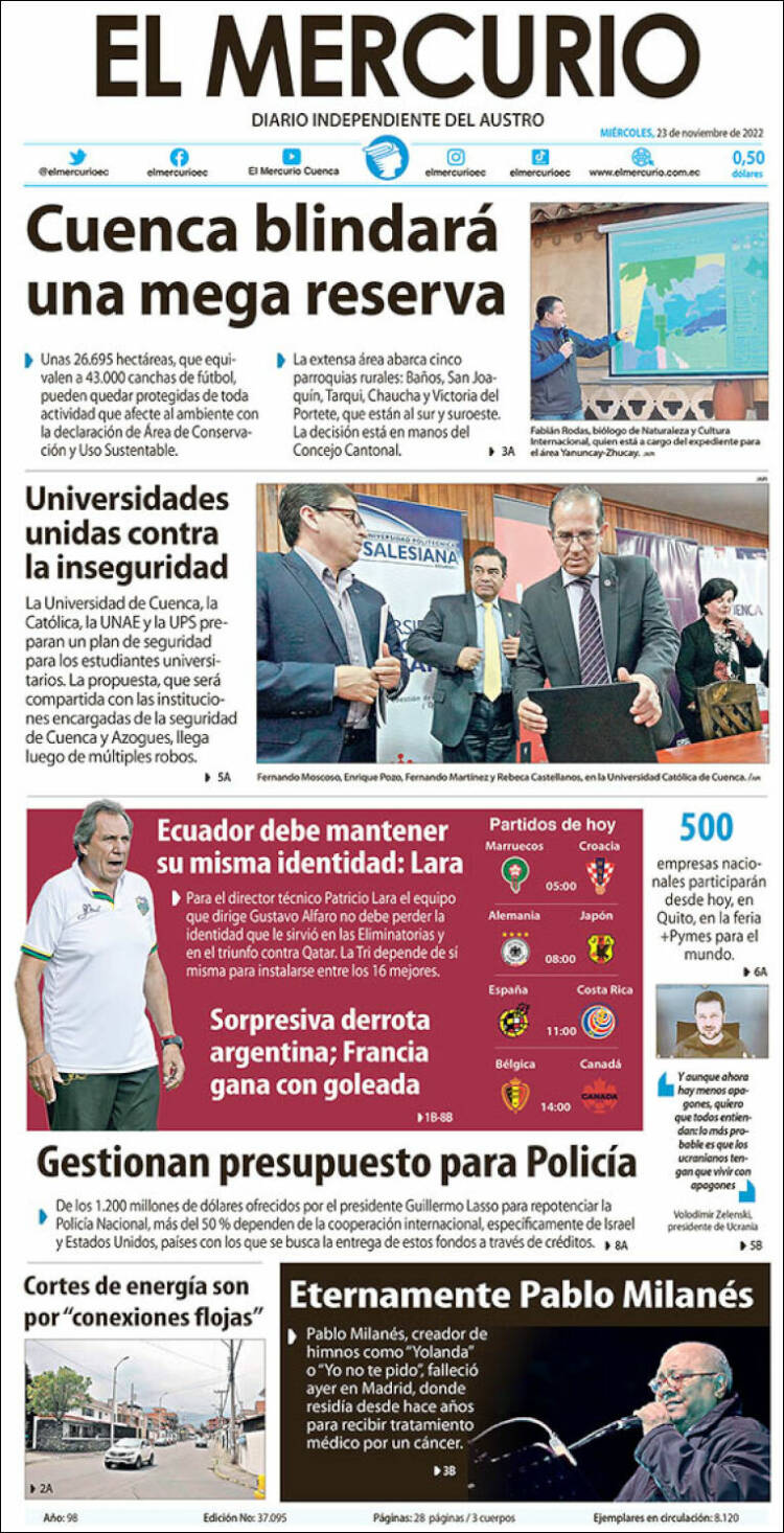 Portada de Diario El Mercurio (Ecuador)