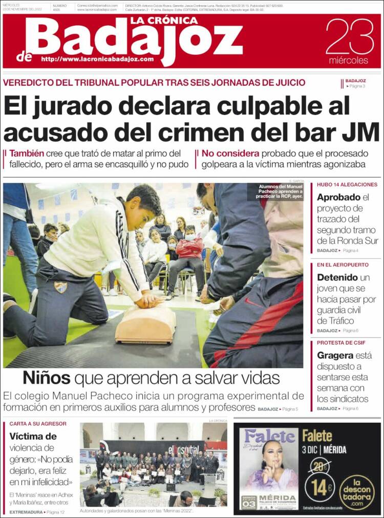 Portada de La Crónica de Badajoz (España)