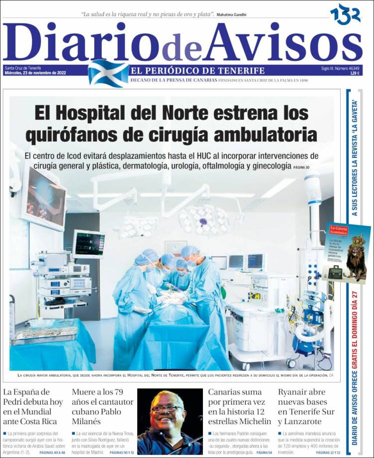 Portada de Diarios de Avisos (España)