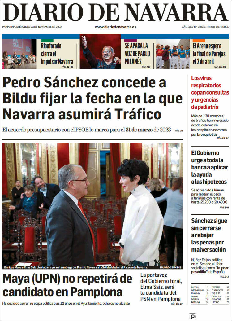 Portada de Diario de Navarra (España)