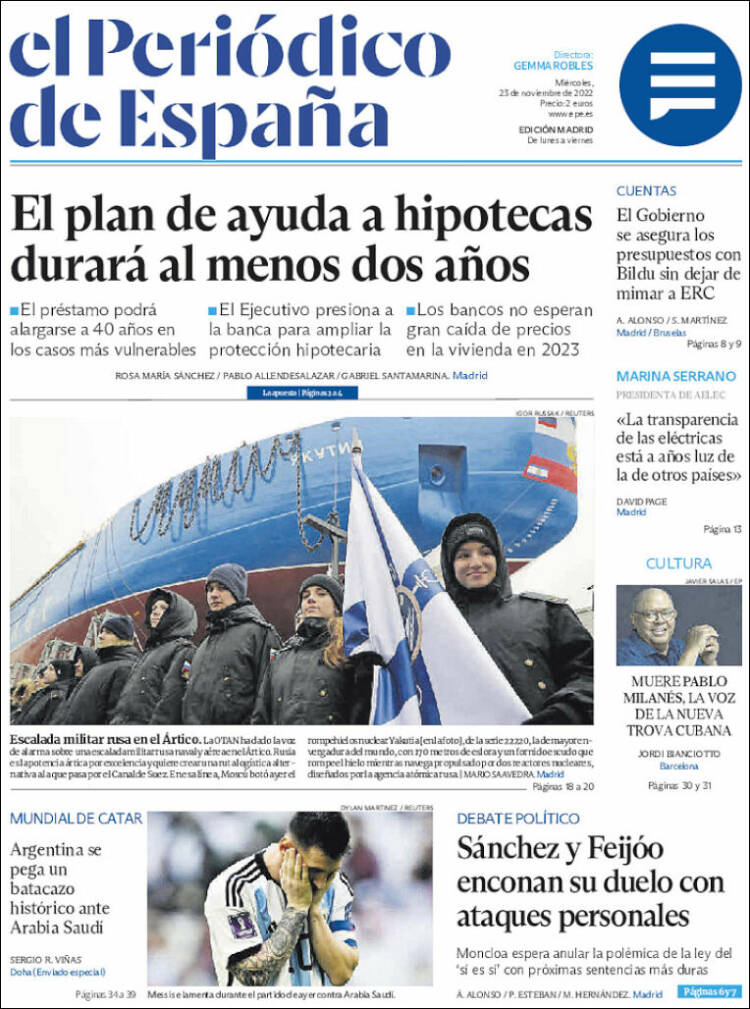 Portada de El Periódico de España (España)