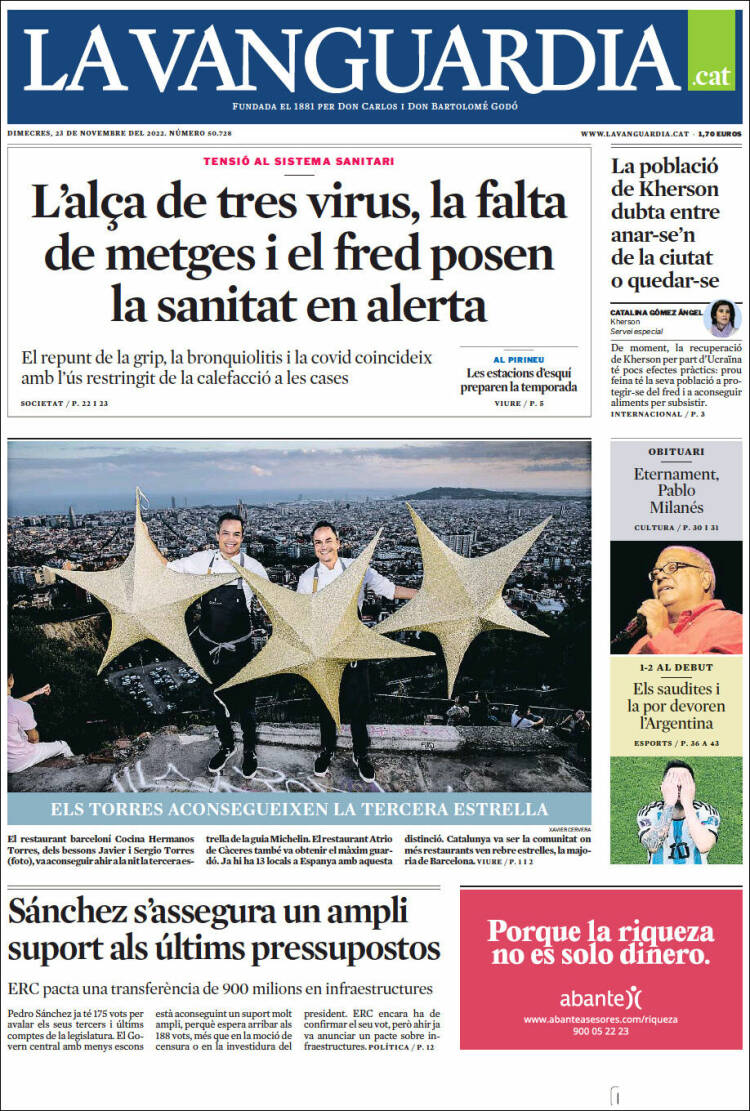 Portada de La Vanguardia (España)