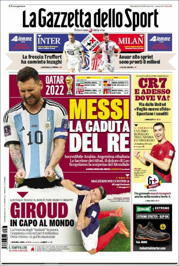Portada de La Gazzetta dello Sport (Italie)