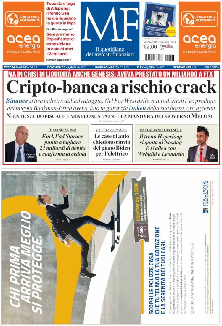 Portada de Milano Finanza (Italie)