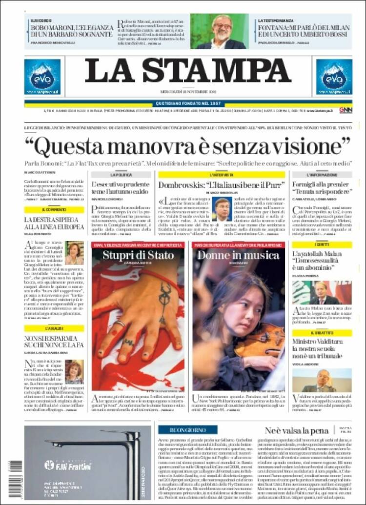 Portada de La Stampa (Italie)