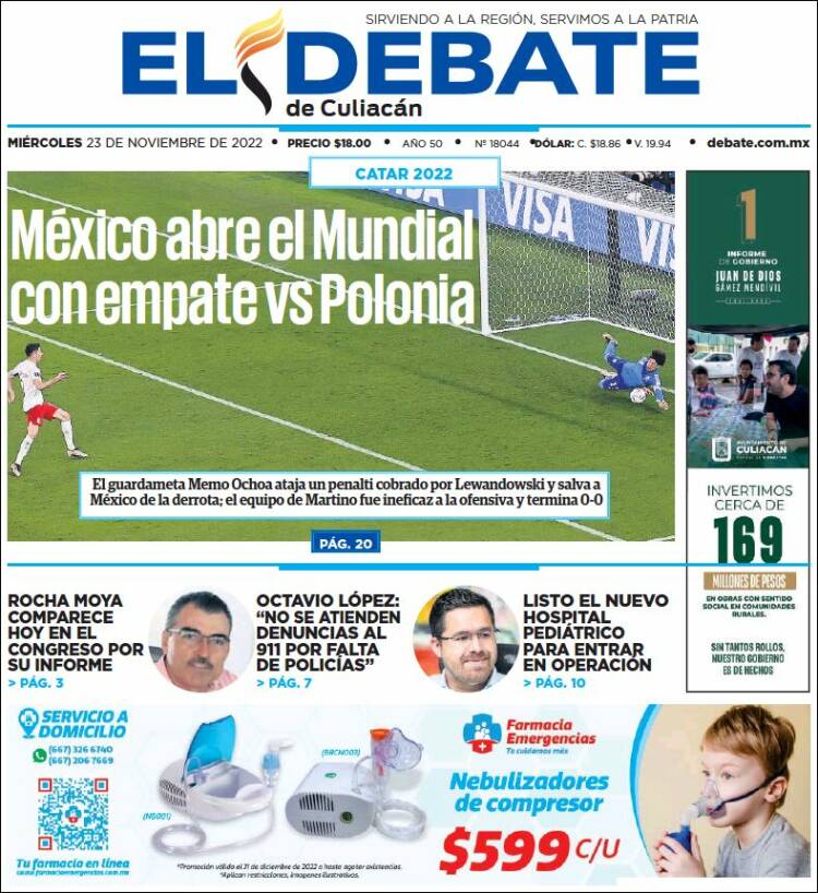 Portada de El Debate de Culiacán (México)