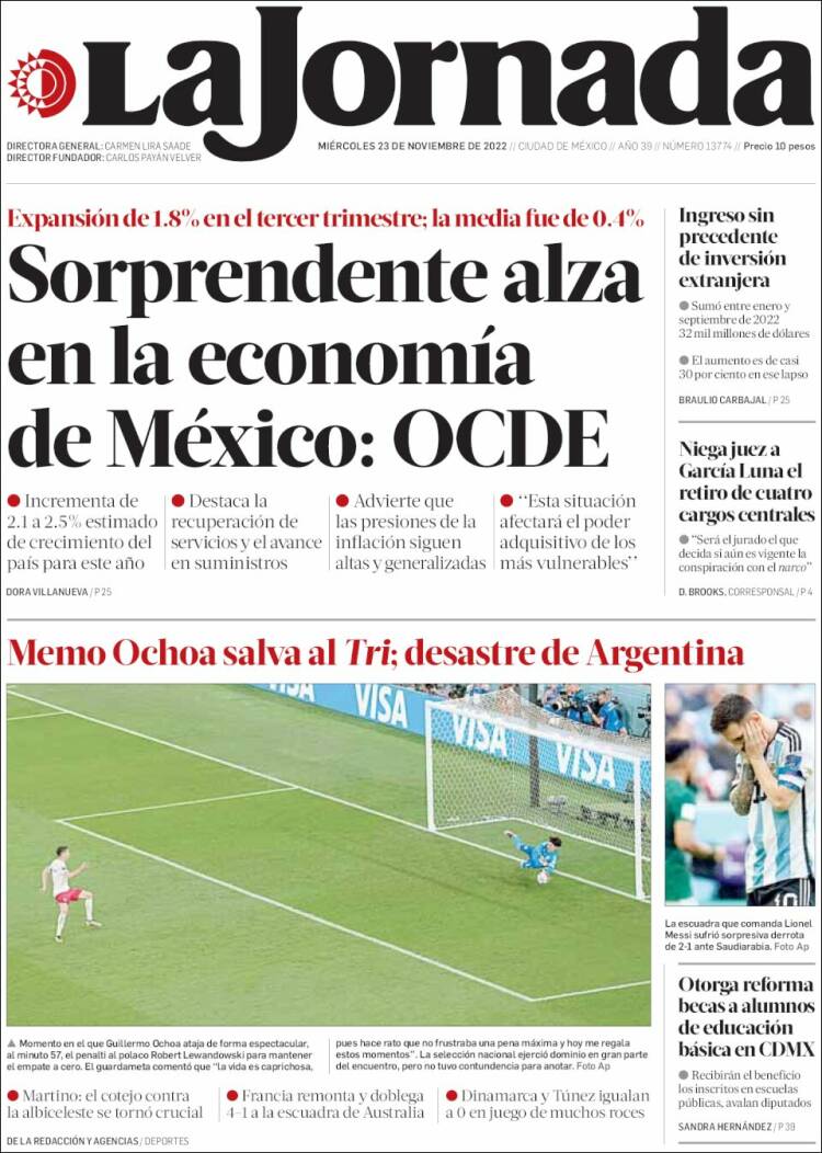 Portada de La Jornada (México)