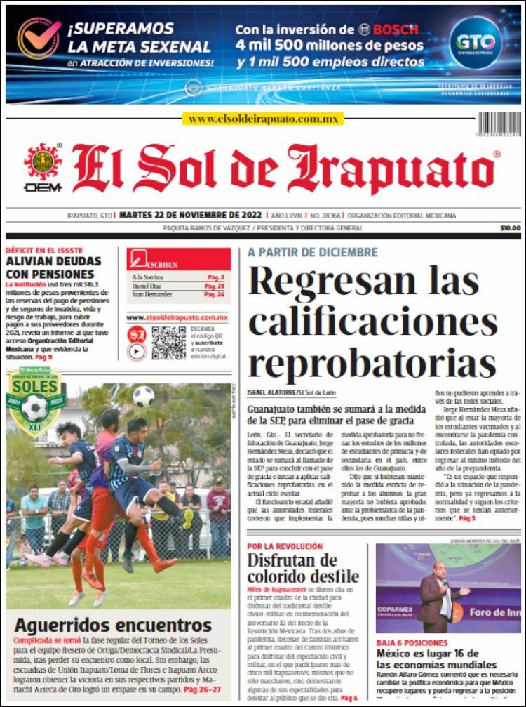 Portada de El Sol de Irapuato (México)