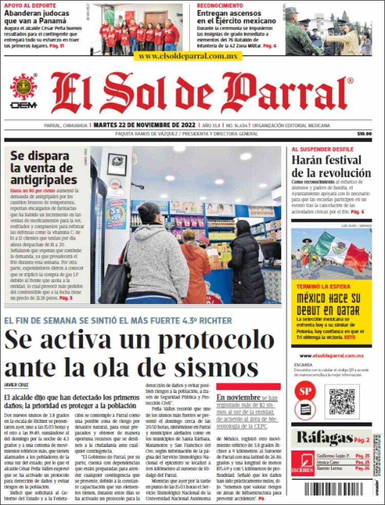 Portada de El Sol de Parral (México)