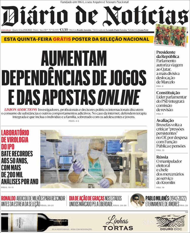 Portada de Diário de Noticias (Portugal)