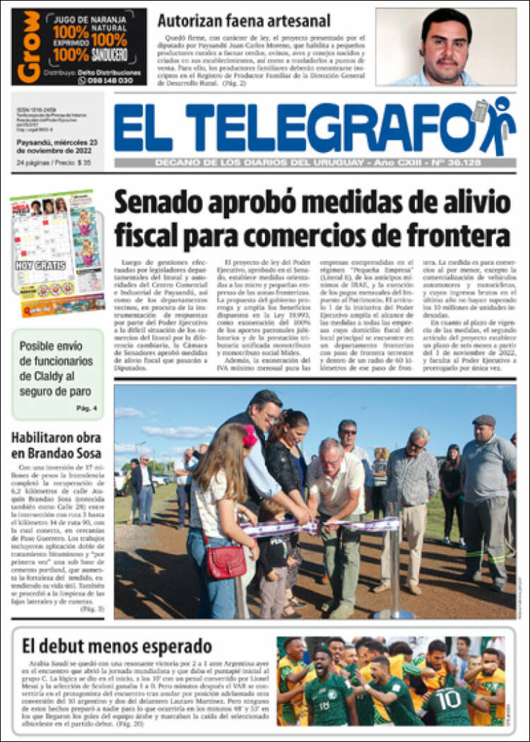 Portada de El Telégrafo (Uruguay)