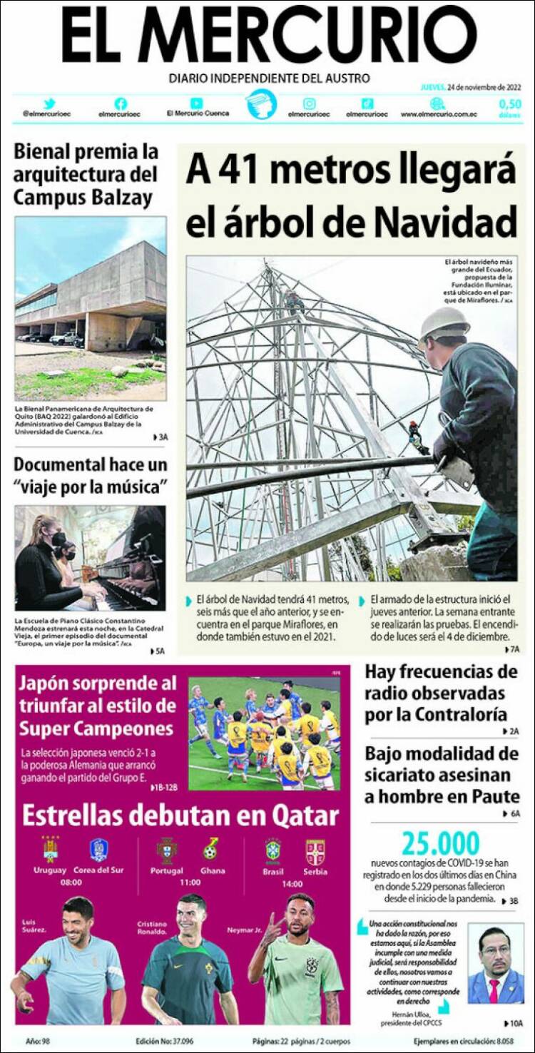 Portada de Diario El Mercurio (Ecuador)