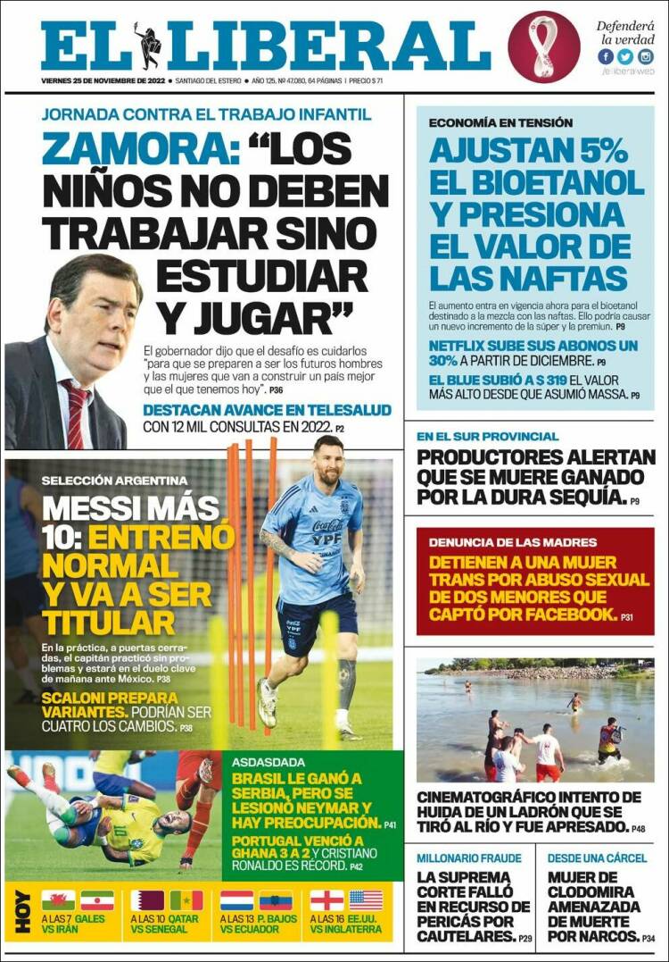 Portada de Diario El Liberal (Argentina)