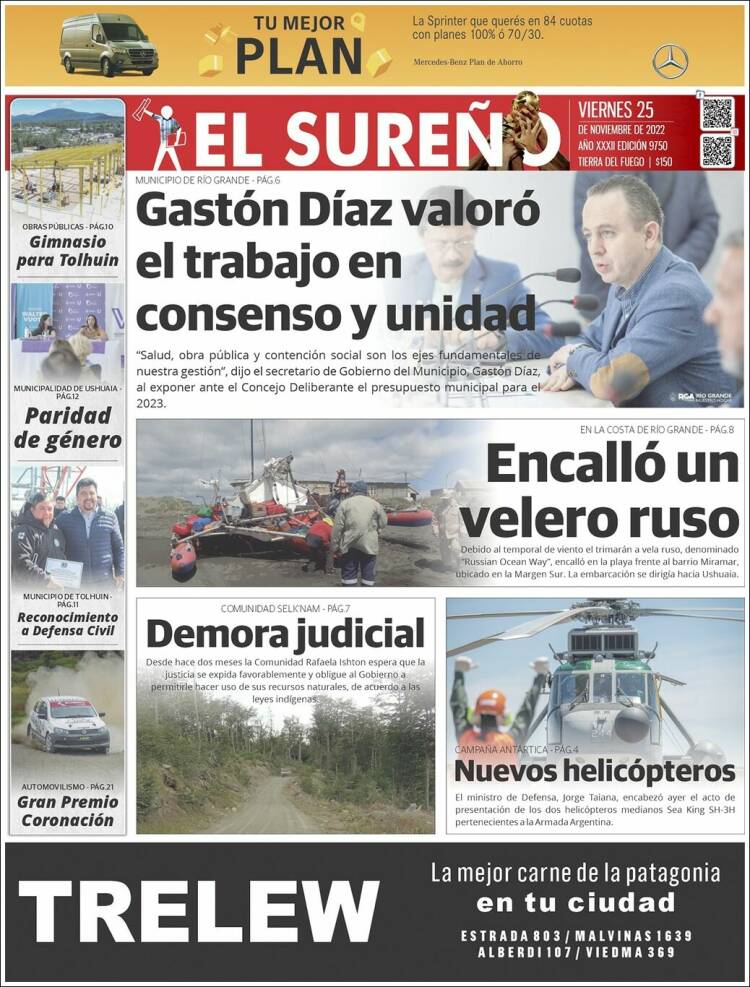 Portada de Diario El Sureño (Argentina)