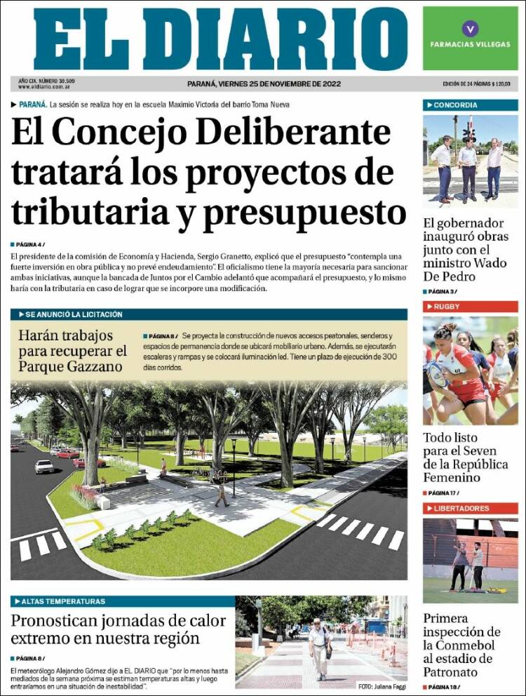 Portada de El Diario de Paraná (Argentina)