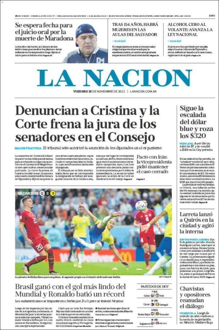 Portada de La Nación (Argentina)