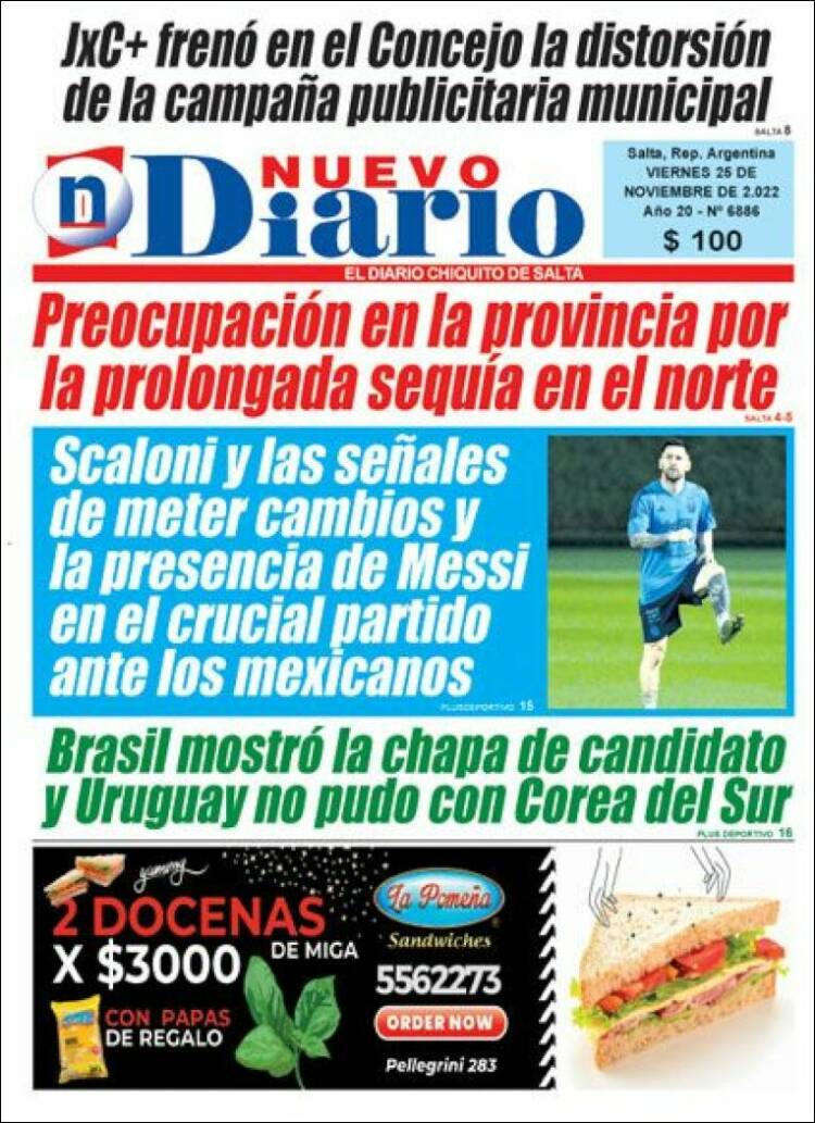 Portada de Nuevo Diario de Salta (Argentina)