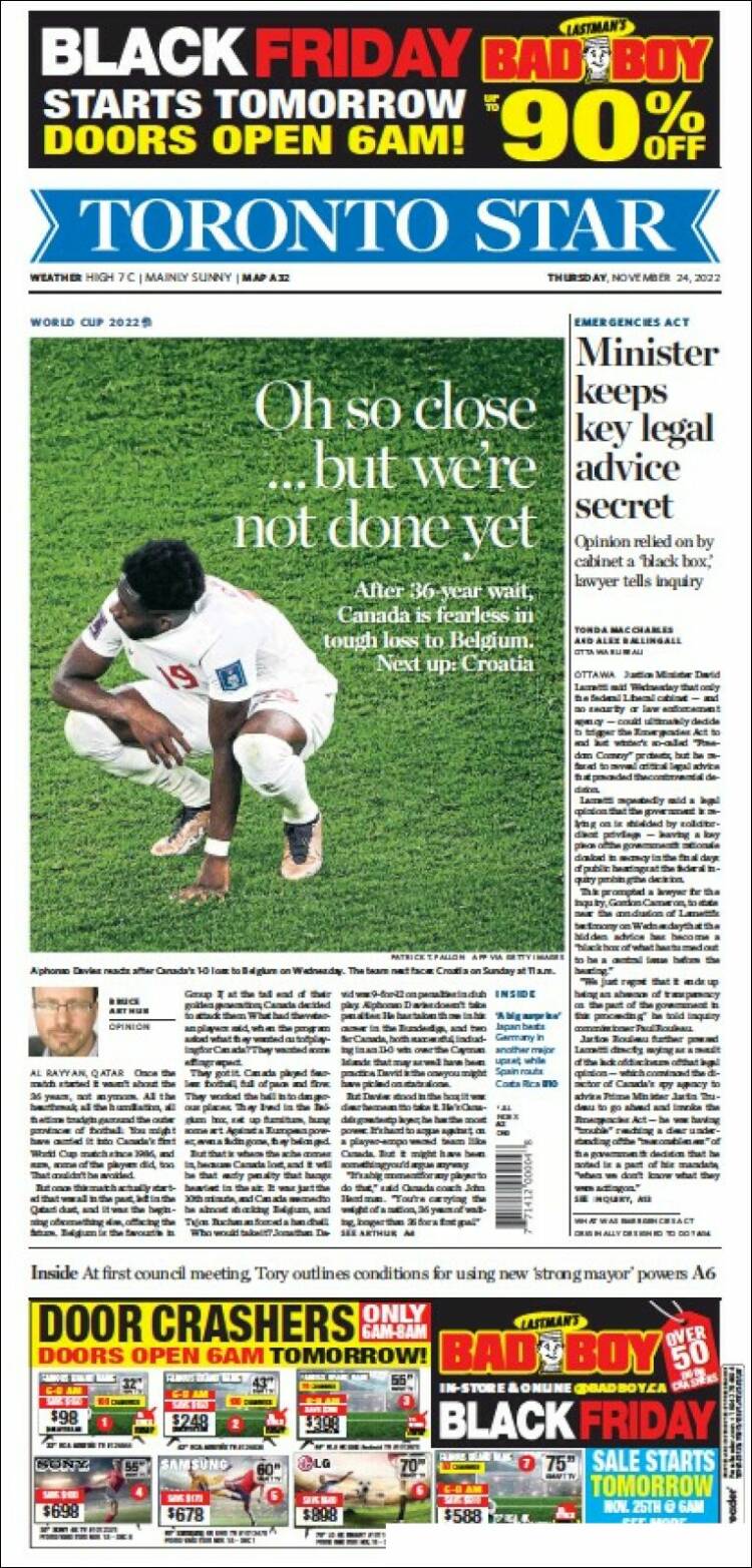 Portada de The Toronto Star (Canada)