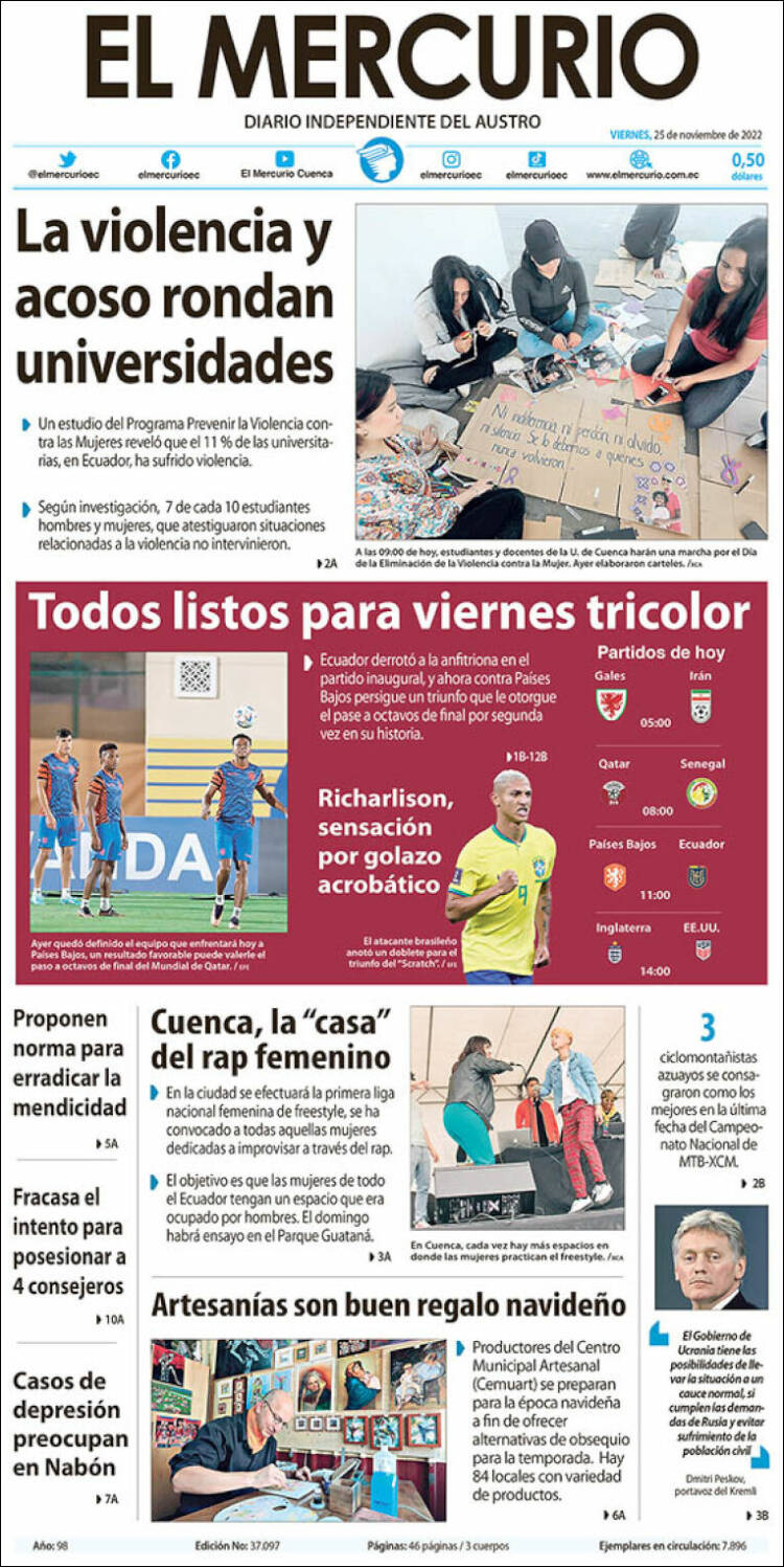 Portada de Diario El Mercurio (Ecuador)