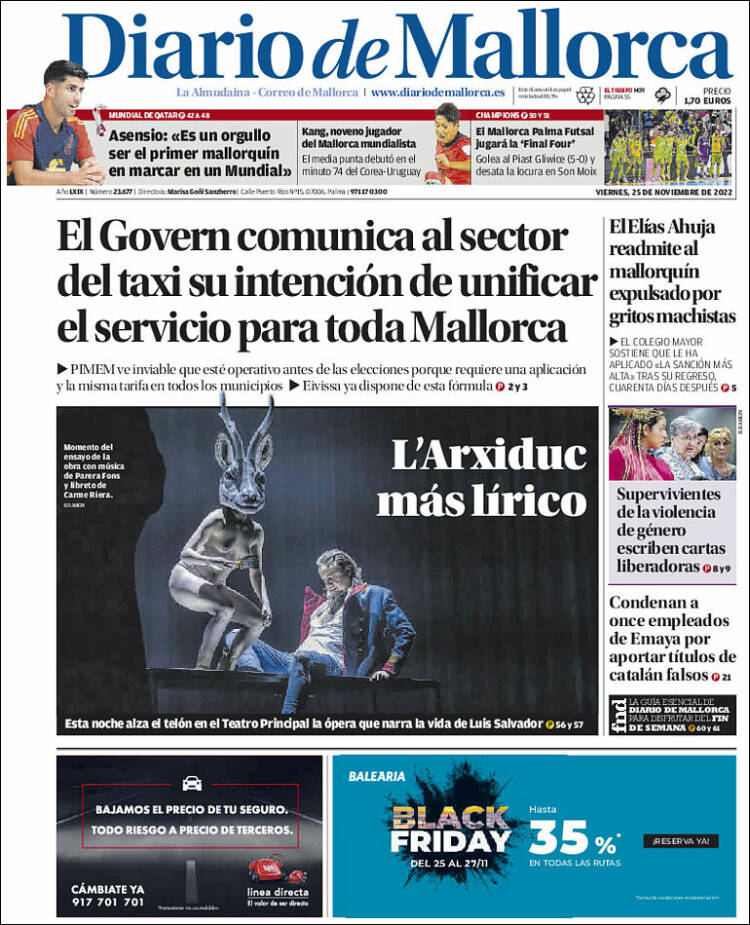 Portada de Diario de Mallorca (España)