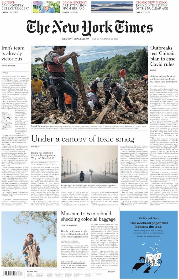 Portada de International New York Times (Europa)