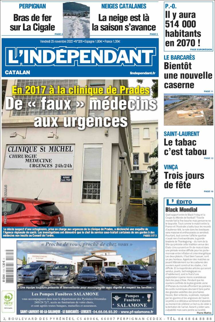 Portada de Le Indépendant (Francia)