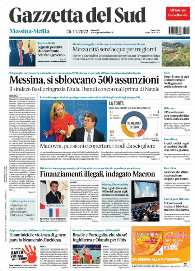 Portada de Gazzetta del Sud (Italia)