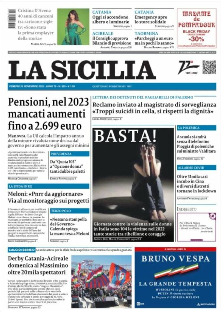 Portada de La Sicilia (Italia)