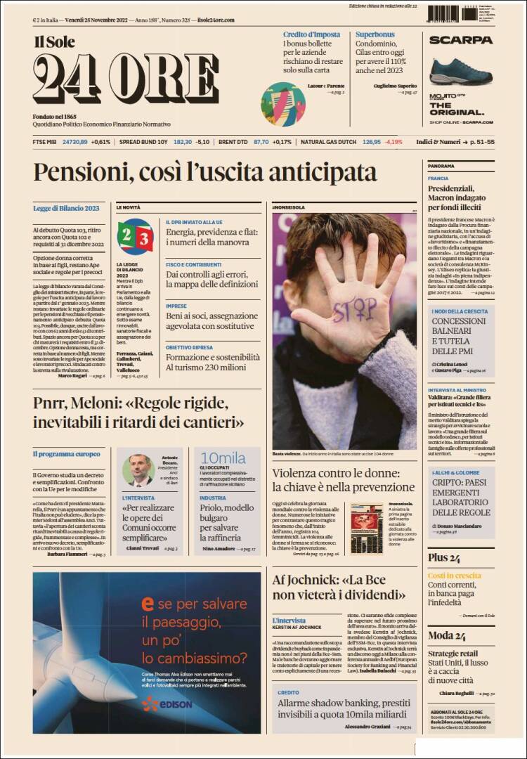 Periódico Il Sole 24 ORE (Italia). Periódicos De Italia. Edición De ...