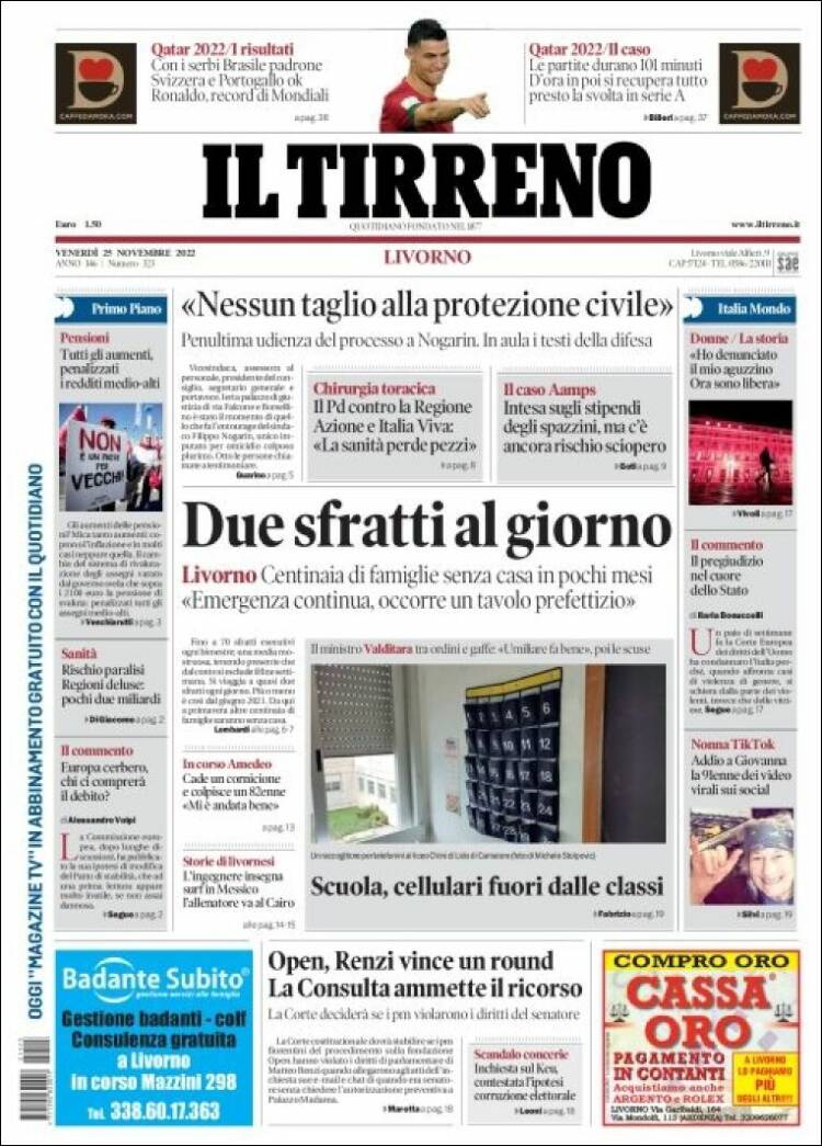 Portada de Il Tirreno (Italie)