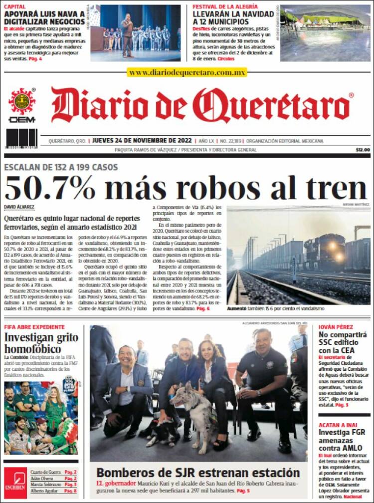 Portada de Diario de Querétaro (M&eacute;xico)