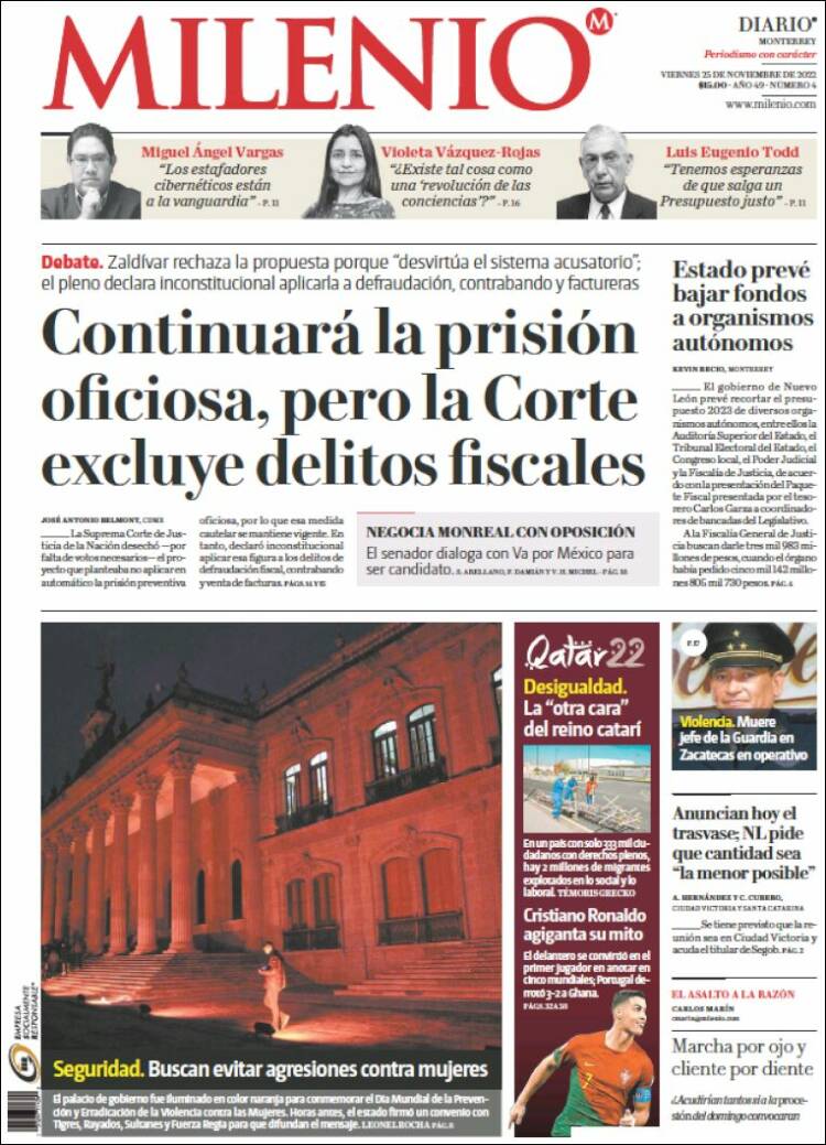 Portada de Milenio de Monterrey (M&eacute;xico)