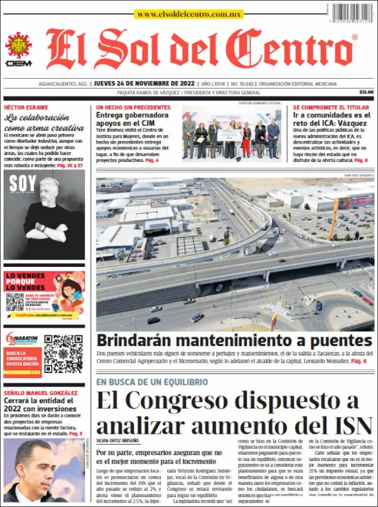 Portada de El Sol del Centro (M&eacute;xico)