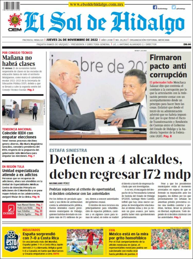 Portada de El Sol de Hidalgo (M&eacute;xico)