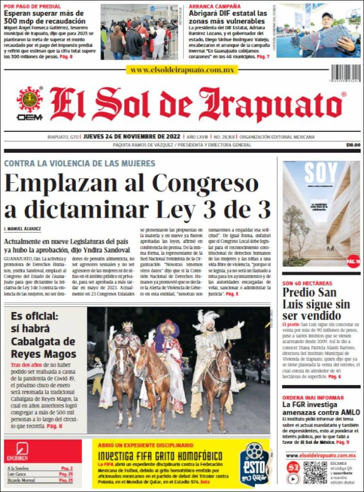 Portada de El Sol de Irapuato (M&eacute;xico)