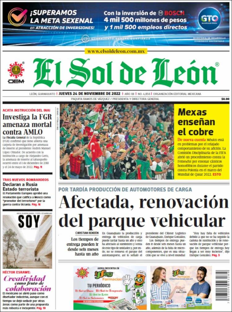 Portada de El Sol de León (M&eacute;xico)