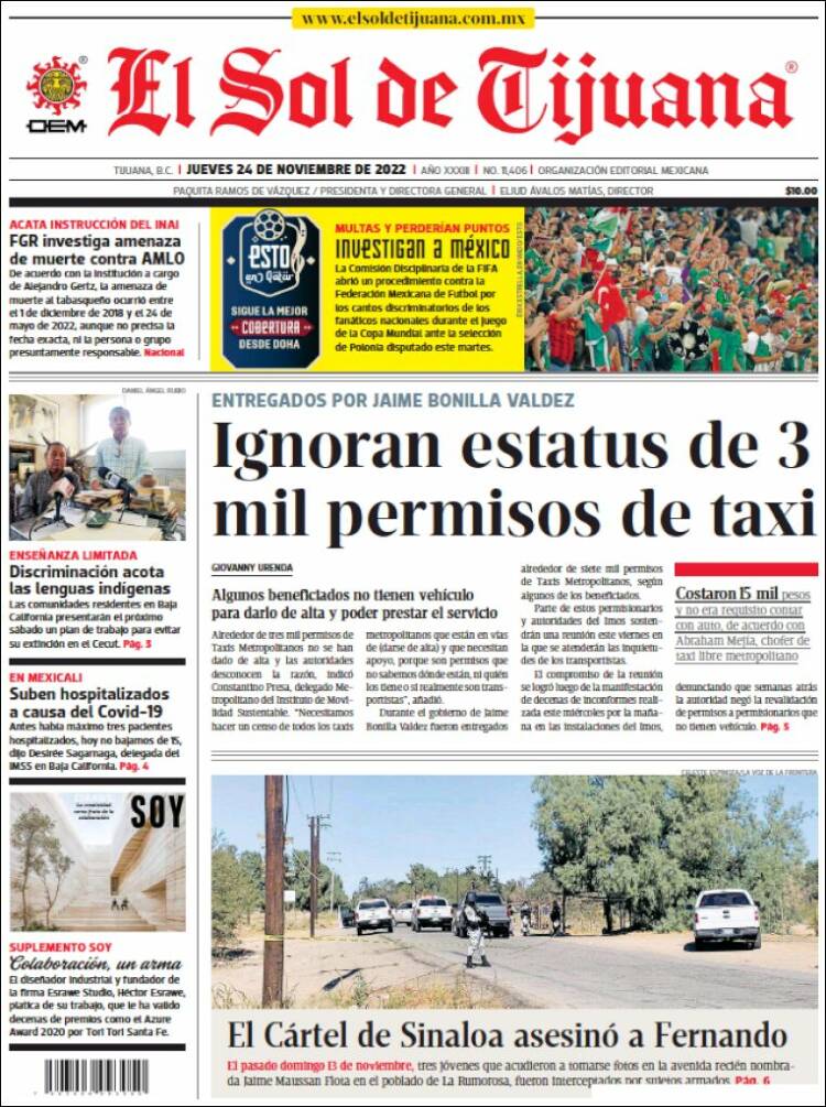 Portada de El Sol de Tijuana (M&eacute;xico)