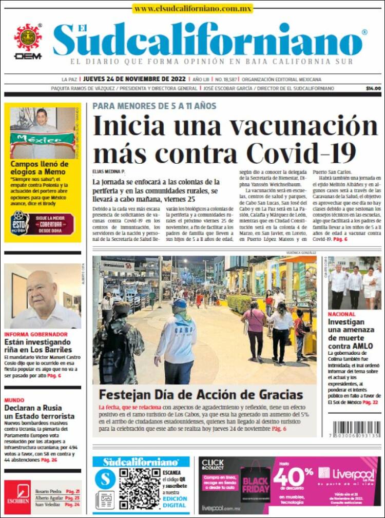 Portada de El Sudcaliforniano (M&eacute;xico)