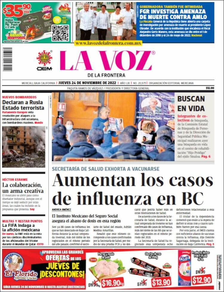 Portada de La Voz de la Frontera (M&eacute;xico)