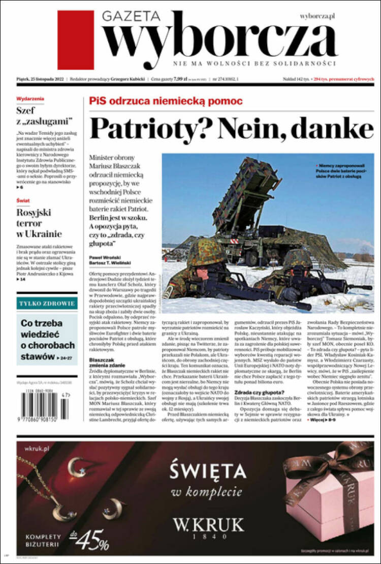 Portada de Gazeta Wyborcza (Polonia)