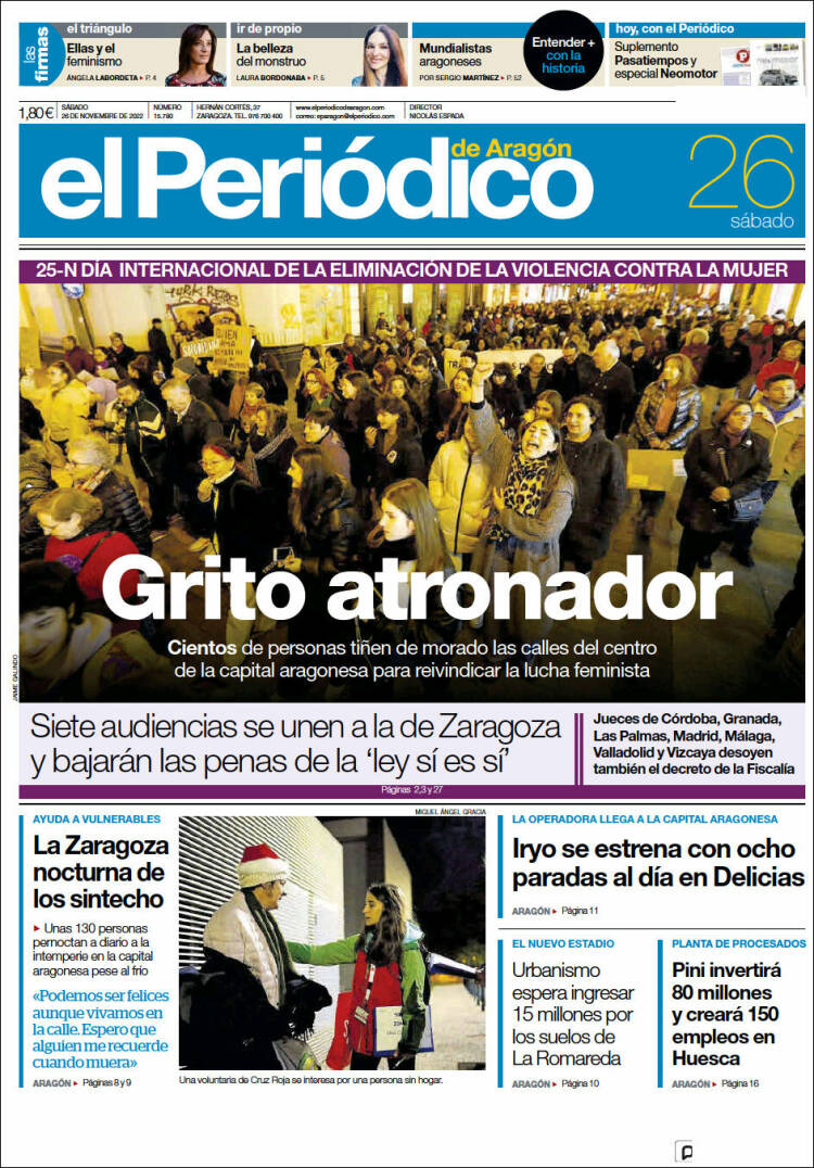 Portada de El Periódico de Aragón (España)