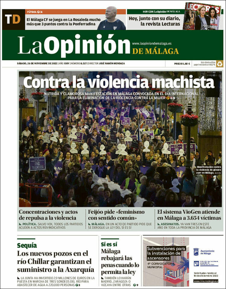 Portada de La Opinión de Málaga (España)