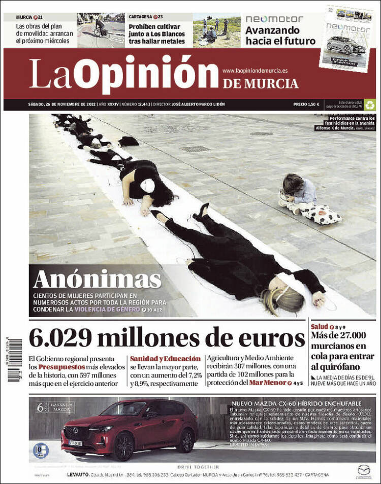 Portada de La Opinión de Murcia (España)