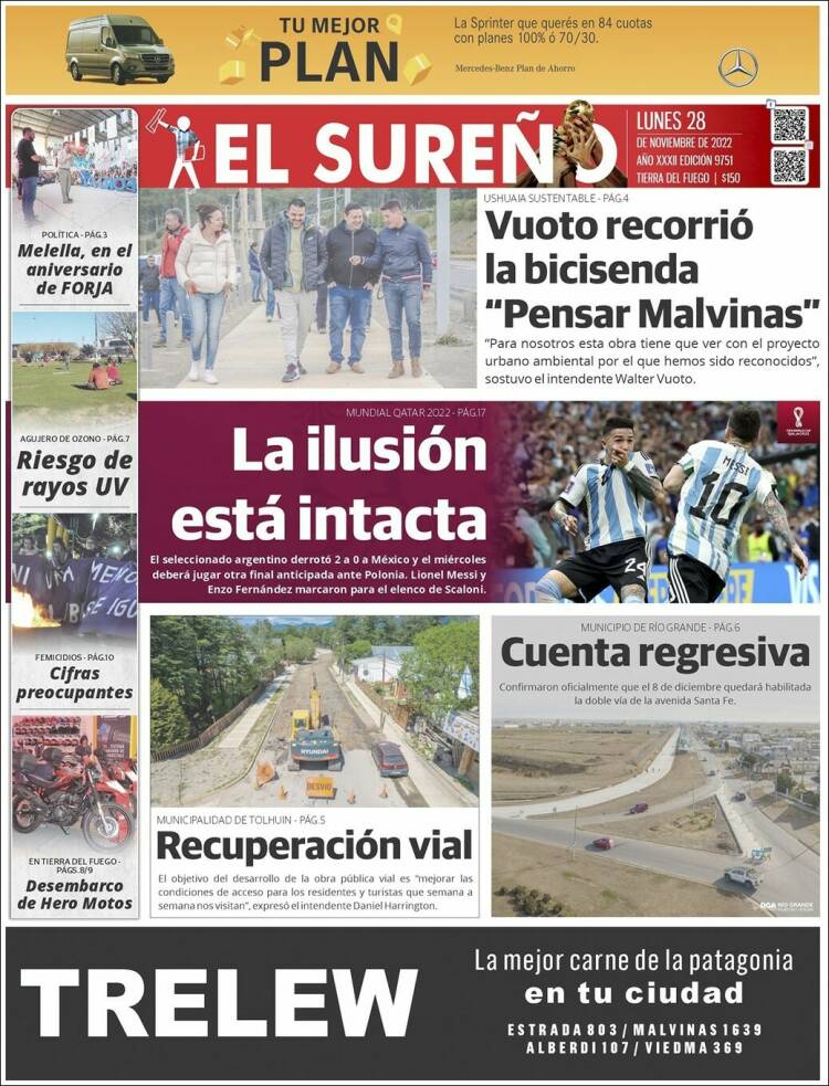 Portada de Diario El Sureño (Argentina)