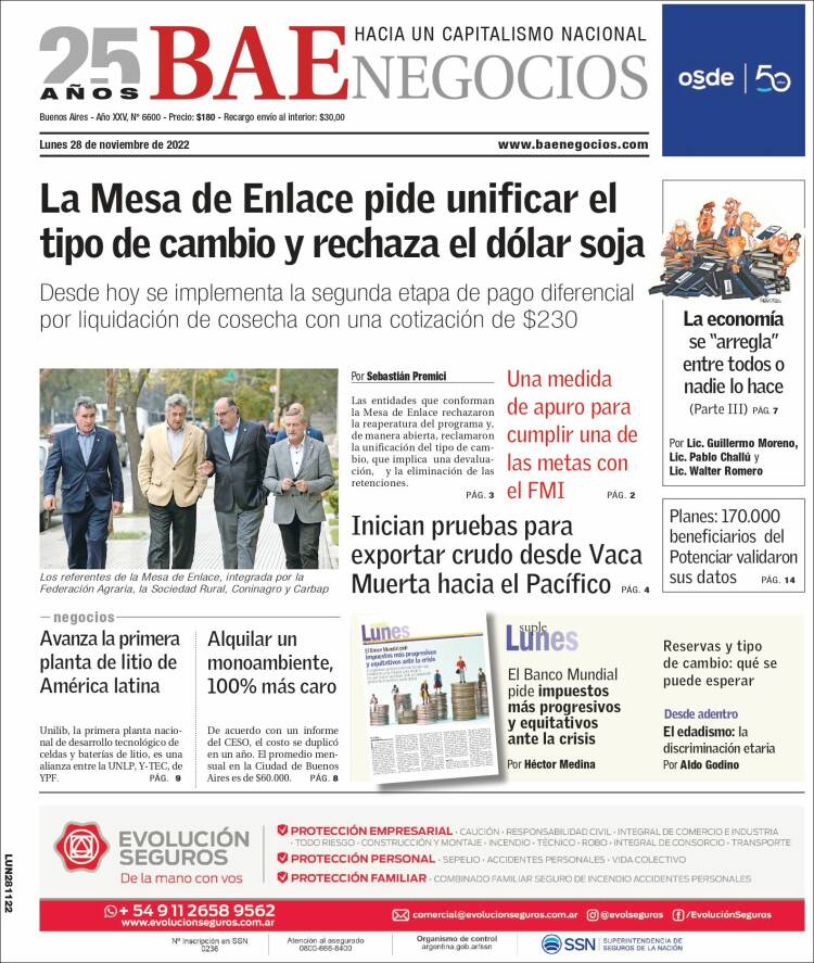 Portada de Buenos Aires Económico (Argentina)