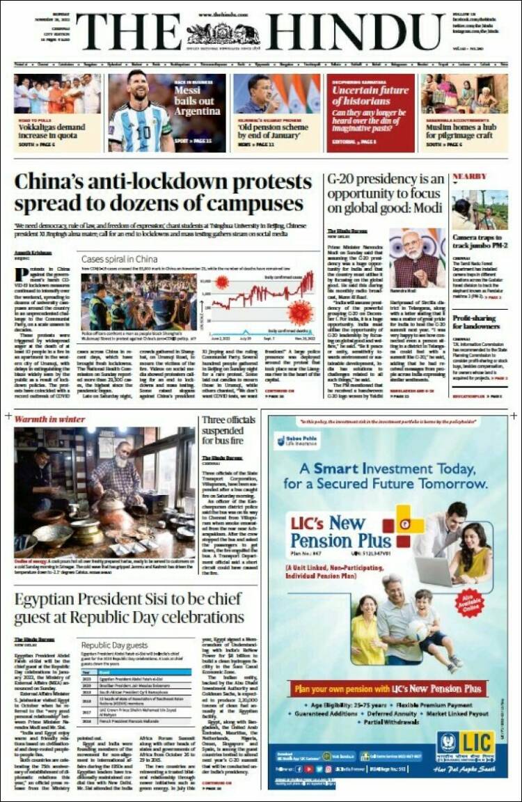 Portada de The Hindu (India)