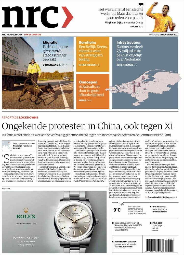 Portada de NRC Handelsblad (Pa&iacute;ses Bajos)