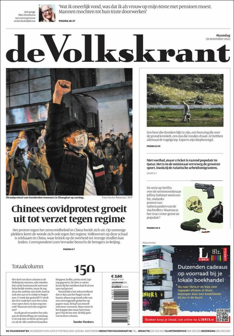 Portada de De Volkskrant (Pa&iacute;ses Bajos)