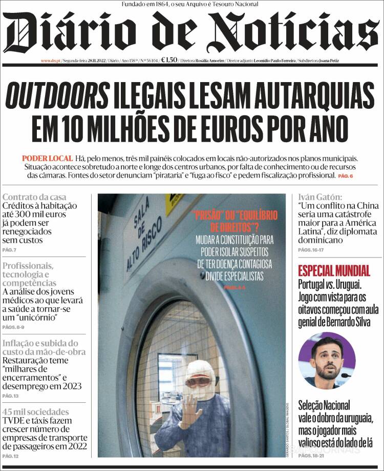 Portada de Diário de Noticias (Portugal)