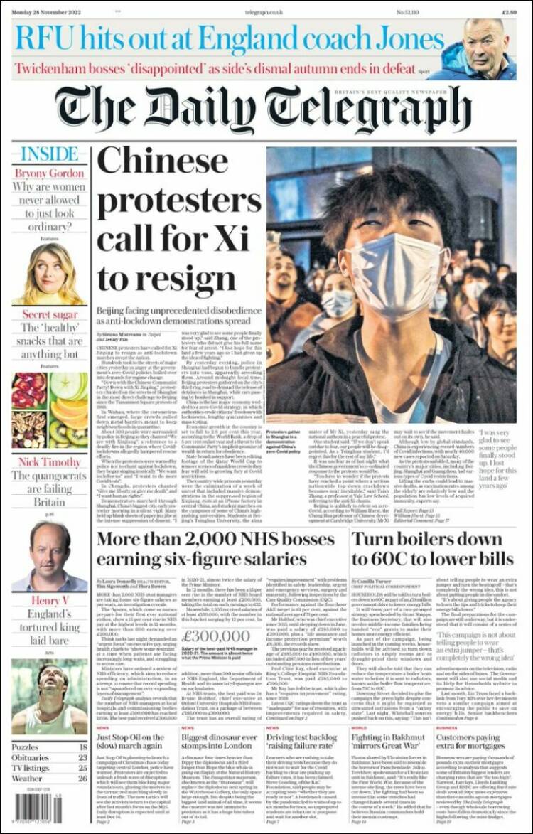 Portada de Daily Telegraph (Reino Unido)